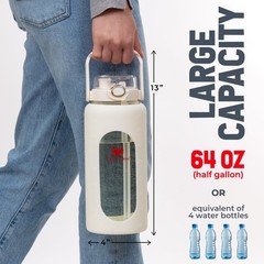 MIGHTY VESSEL 64 Oz Water Bottle with Time Marker & Straw – 64 Ounces, White