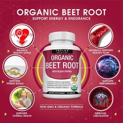 Organic Beet Root Tablets 2040mg Nitric Oxide Daily Energy Wellness Support 90 C