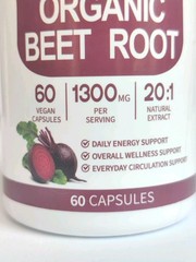 Beravia Organic Beet Root Capsules 1300mg 60 Capsules Exp 02/28 SEALED from USA