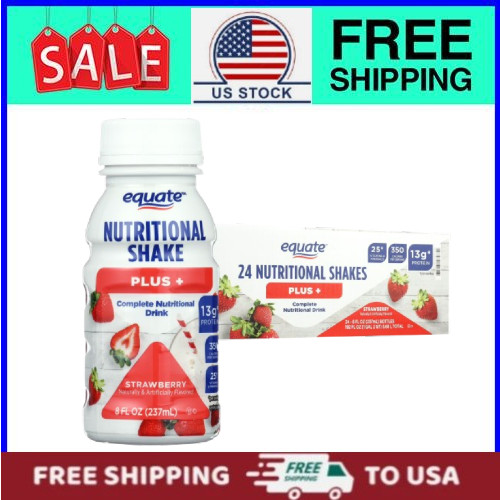 Equate Nutritional Plus Shake, Strawberry, 8 fl oz, 24 Units