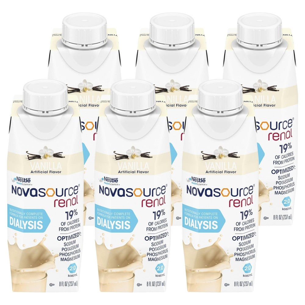 Nestle Novasource Renal Nutritionally Complete Formula Vanilla 8 oz Carton, 6…