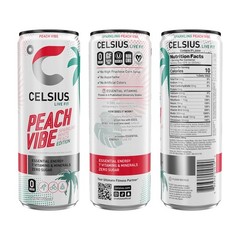 CELSIUS PEACH VIBE Sparkling White Peach, 12 Fl Oz (Pack of 12), Peach Vibe