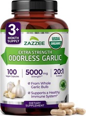 Organic Odorless Garlic Capsules – 5000 mg Strength, Peppermint-Scented, Non-GMO