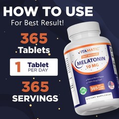 Vitamatic Melatonin 10 mg Tablets | Non-GMO, Gluten Free, 1 Year Supply