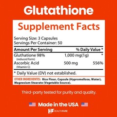 Healthfare Glutathione 1000mg GSH L-Glutathione Reduced 150 Capsules Antioxidant
