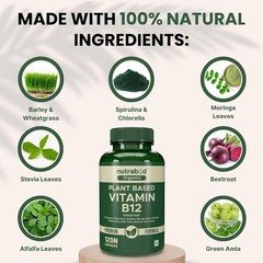 Nutrabud Organics Plant Based Vitamin B12 Supplement for Men Women 120 Capsules.
