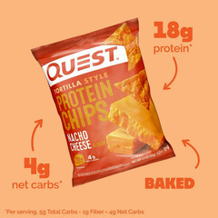 Quest Tortilla Style Protein Chips, Nacho Cheese, Baked, 1.1oz, 4 Count
