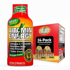 Vitamin Energy Focus+ Extra Strength Energy Shot Mango 24 Pack,260mg Natural Caf