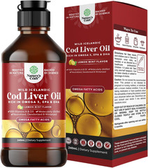 Icelandic Cod Liver Oil Liquid Omega 3 EPA DHA, 240 ml, 8 fl oz