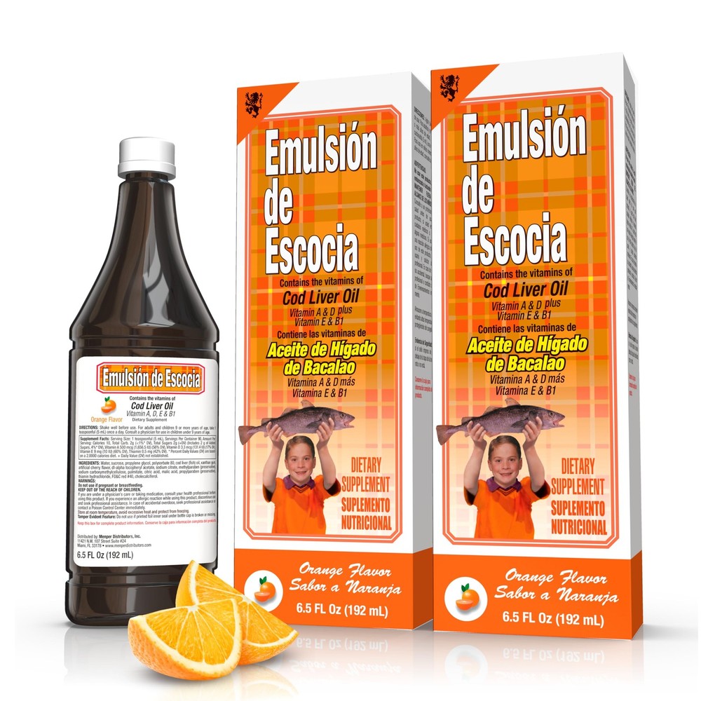 Emulsión de Escocia Cod Liver Oil Complex with Vitamins A, D, E, B1 – Natural…