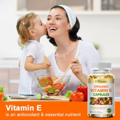 Organic Vitamin E Capsules Supplement for Hair Skin Nail Face Eye Health Vegan