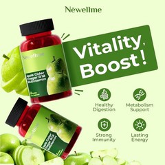 NEWELLME Sugar-Free Apple Cider Vinegar Gummies for Metabolism – 1000mg ACV