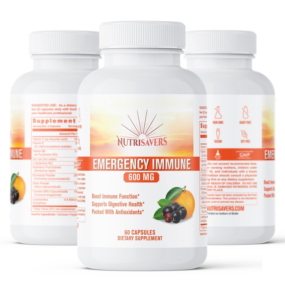Rapid Immune Support Capsules – Vitamins C, D, Zinc, Elderberry – 60ct Pack of 3