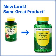Spring Valley Apple Cider Vinegar Dietary Supplement 450mg 100 Capsules