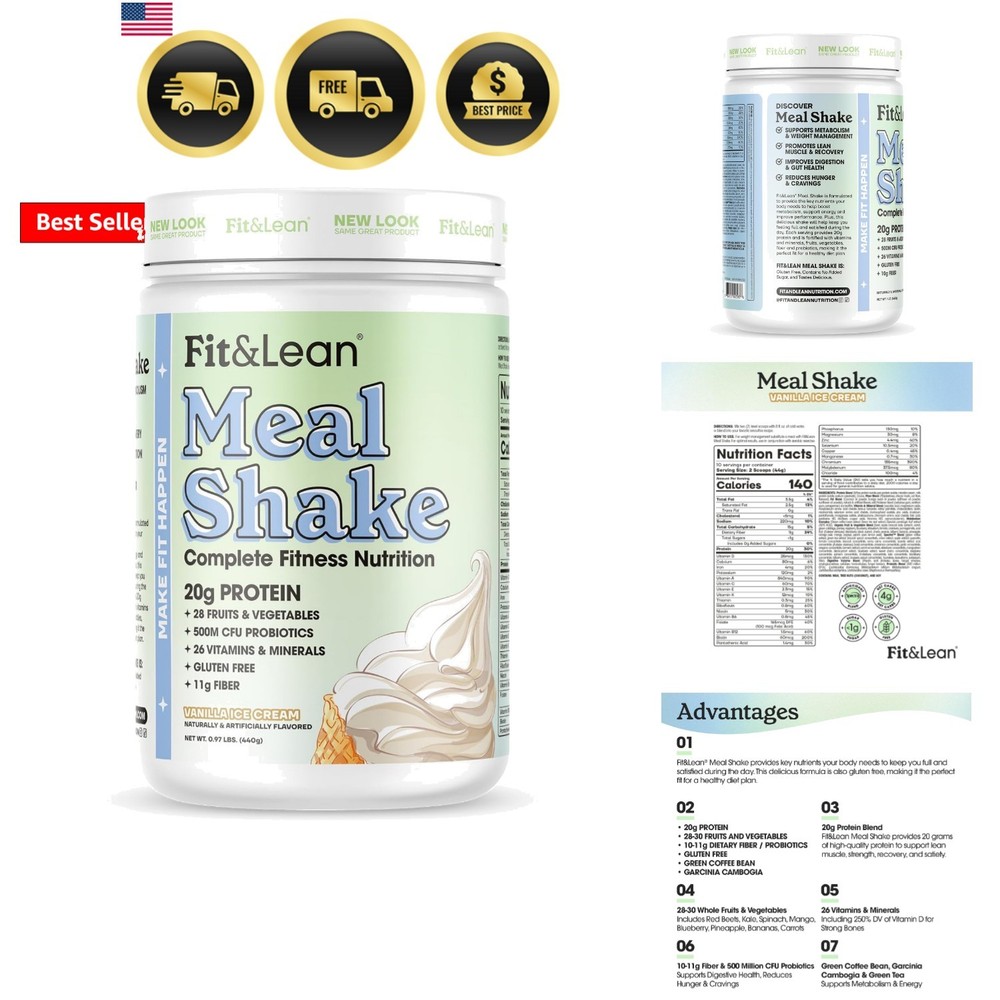 Meal Shake, Fat Burning Meal Replacement, Protein, Fiber, Probiotics, Vanilla…