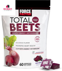 Force Factor Total Beets Healthy Energy Beetroot Soft Chews, Acai Berry, 60 Ct