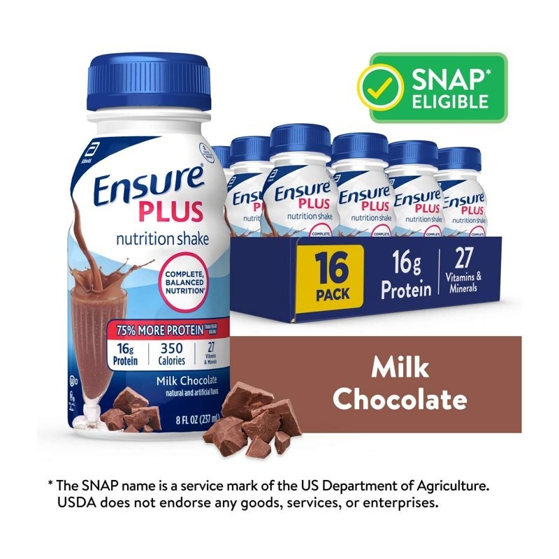 Ensure Plus Meal Replacement Nutrition,Milk Chocolate, 16g Protein, 8 fl oz,16ct