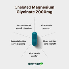 NutriiLab Magnesium Glycinate 2500mg Sleep Muscle Relaxation Stress Relief Caps
