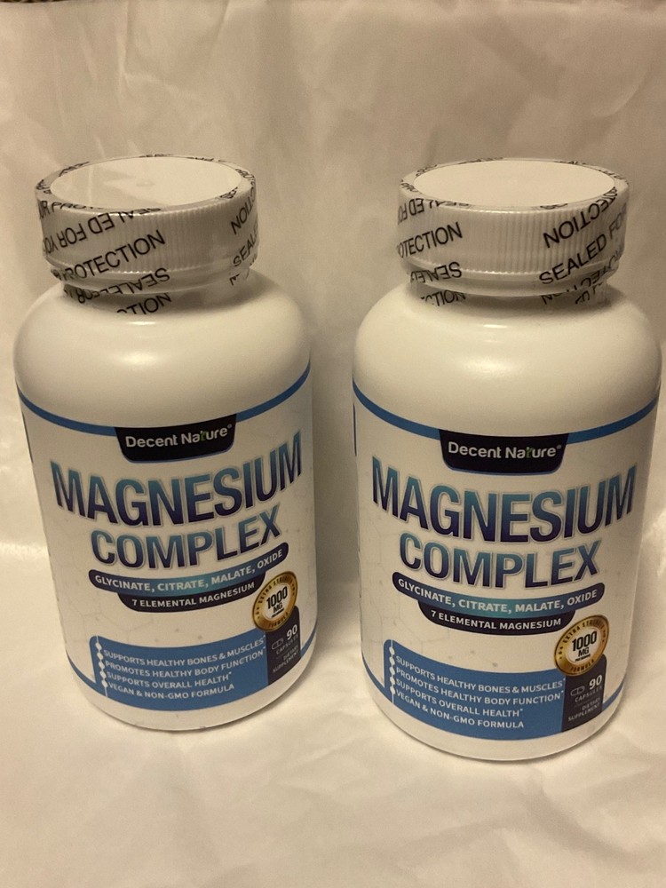 2 x Decent Nature Magnesium Complex 1000mg Vegan, 7 Elemental Magnesium, 90ct