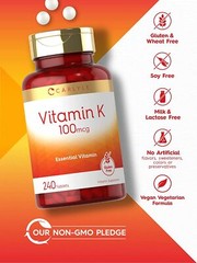 Vitamin K 100mcg | 240 Tablets | Vegetarian, Non-GMO Supplement | by Carlyle