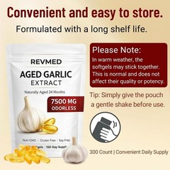 Odorless Garlic Extract Softgels – 300 Non-GMO, Gluten & Soy Free, 24-Month Aged