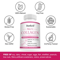 Collagen Peptides Type I, II, III, V, X 2000mg Anti-Aging Skin 120 Capsules