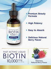 Liquid Biotin 10000Mcg 2 Oz Extra Strength Gel Drops Vegetarian, Non-Gmo, Gluten