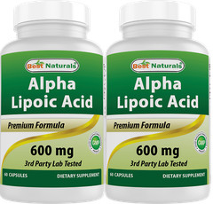 2 Pack Best Naturals alpha lipoic acid 600 mg 60 capsules- ALA Antioxidants