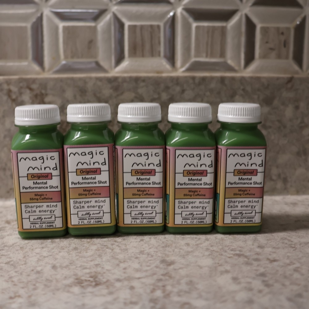 Magic Mind Focus Energy Drink Shots. No Jitters. Green Tea. 5 Pack. 2oz.