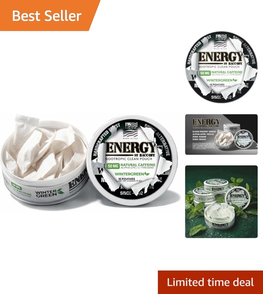 Wintergreen Nootropic Energy Pouches – 50mg Caffeine | 16 Sugar-Free Packs