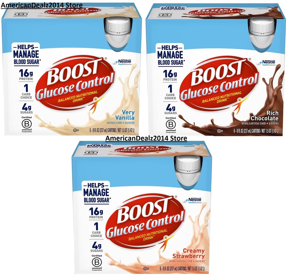 Boost Glucose Control Assorted Nutritional Drink 8 Oz, 3 Flavors, 6 – 24 Count ✅