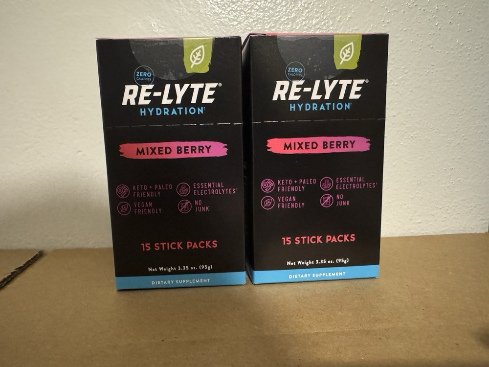 Re-Lyte Electrolyte Mix, Mixed Berry, 2 – 15 Stick Packs, 0.23 oz (6.5 g) Each