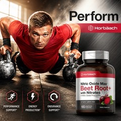 Horbaach Nitric Oxide Max Beet Root Capsules, 180ct, Vegetarian