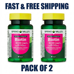 Spring Valley Extra Strength Biotin plus Keratin Tablets, 10000 Mcg, 60ct. pak 2