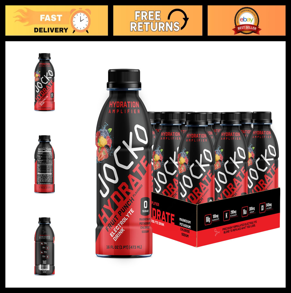 Electrolyte Sports Drink Hydration Amplifier – Fruit Punch Flavor, 12 Pack, 16 O