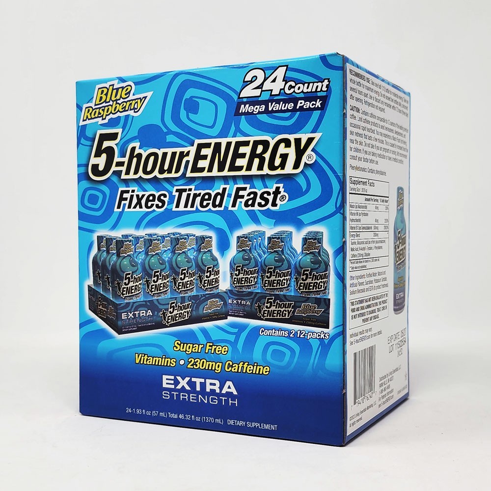 5 Hour Energy Shot Blue Raspberry Extra Strength 1.93 Oz Bottles 24 Ct Exp 04/27