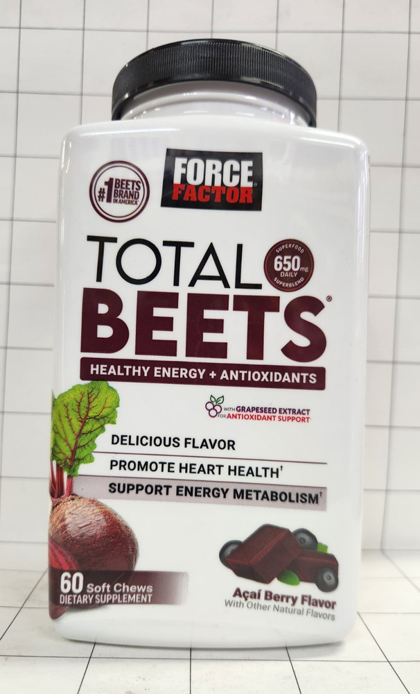 Force Factor Total Beets with Grape Seed Extract 60 Soft Chews EXP JAN 2027 OR