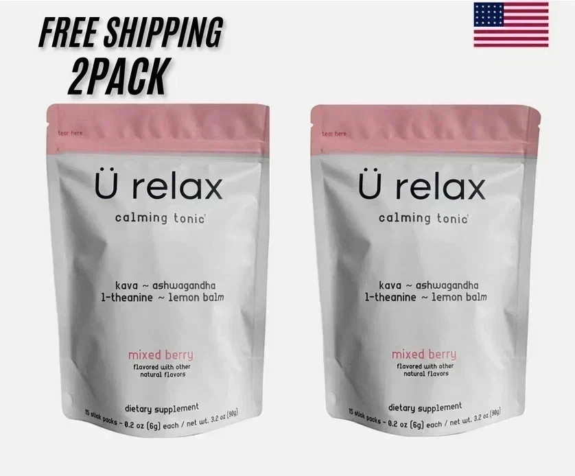 U Relax Calming Tonic- 15 Packets MIXED BERRY Flavor Relax Drink 2 pack.