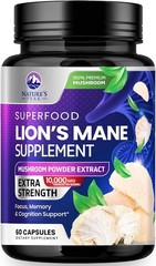 Lions Mane Supplement Capsules 10,000mg 10:1 Extract, 60 Capsules