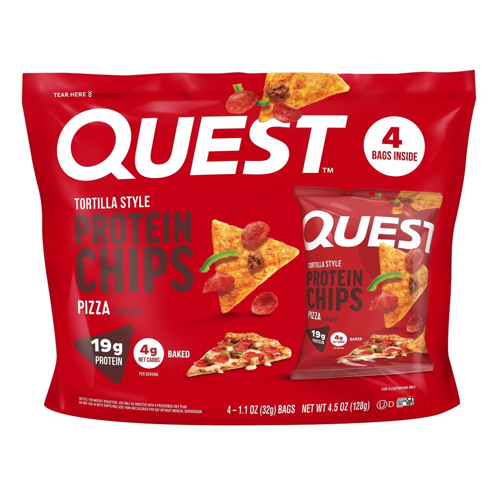 Quest Tortilla Style Protein Chips, 19G Protein, Baked, Pizza Flavor, 1.1Oz Bags