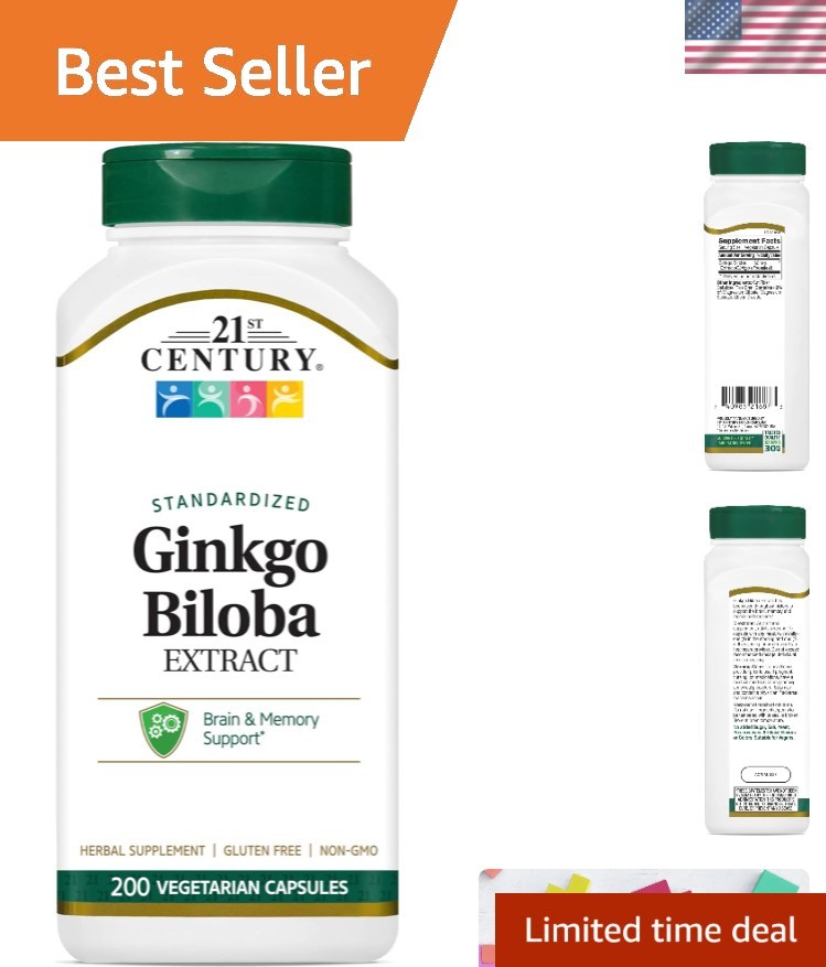 Memory Support with 200 Count Ginkgo Biloba Extract Capsules – Natural & Safe