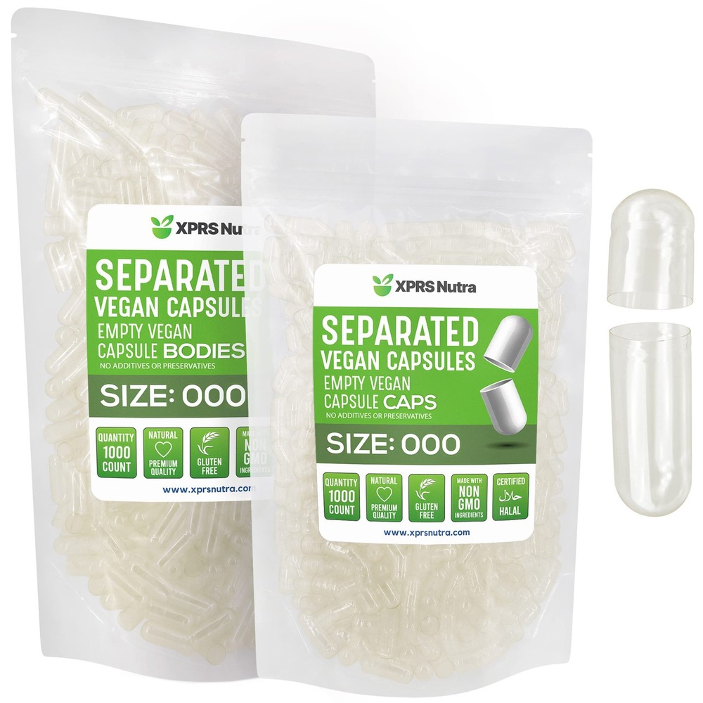 Vegan Size 000 Empty Capsules – 1000 Count Separated in Bags – Easy to Fill