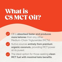 Organic MCT Oil C8 – Unflavored, Ideal for Coffee, Shakes, Salads – Vegan, Keto,