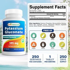 Third-Party Tested 595 Mg Potassium Gluconate Tablets – 250 Count, Made in USA