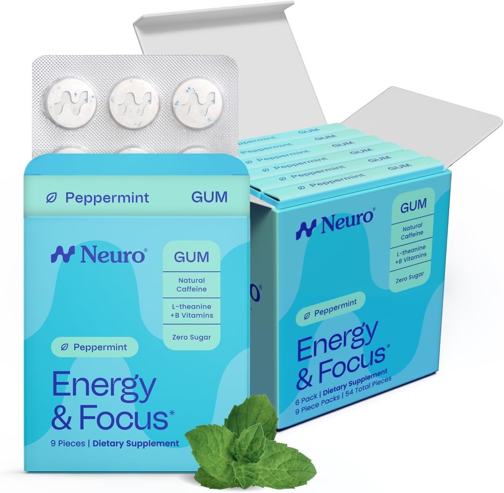 Neuro Energy & Focus Gum 40mg Caffeine Peppermint Sugar Free 54ct
