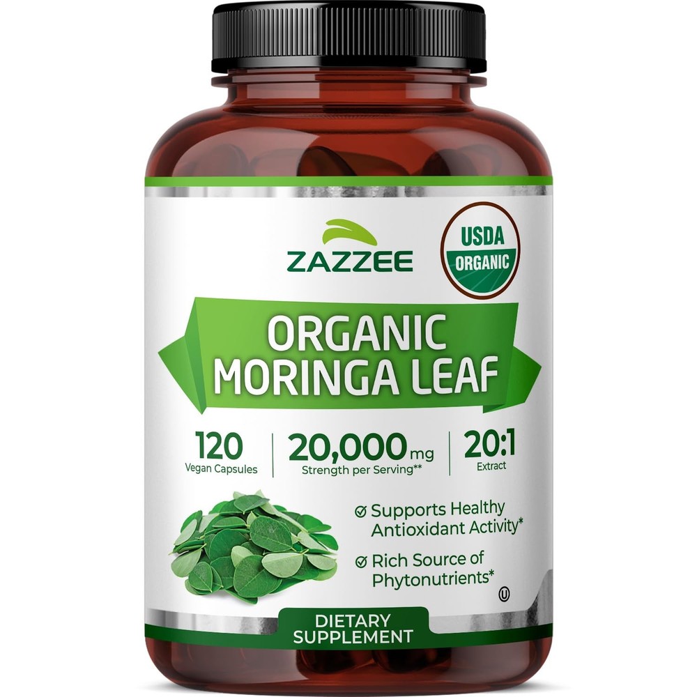 Zazzee USDA Organic Moringa Leaf 20:1 Extract, 1000 mg 120 Count (Pack of 1)