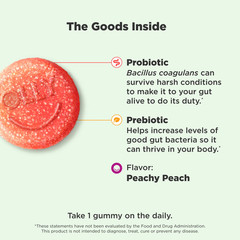 Probiotic + Prebiotic Fiber Gummy,Digestive + Gut Health Supplement,Peach, 30 Ct