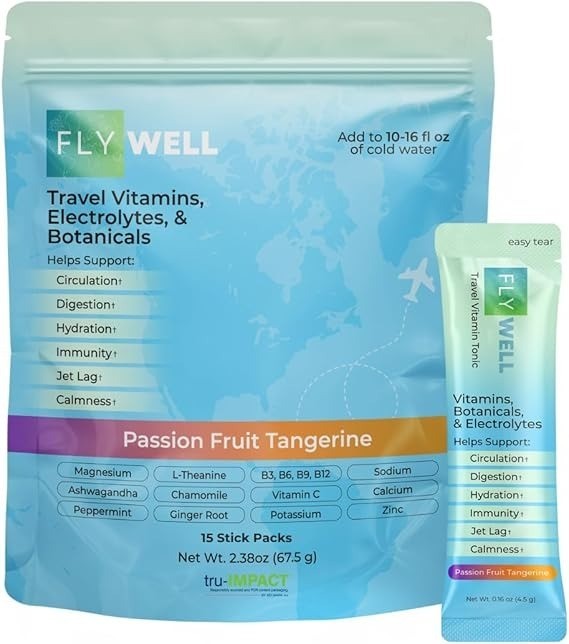 FlyWell Travel Vitamin Tonic for Flight Jet Lag Hydration Circulation Digesti…