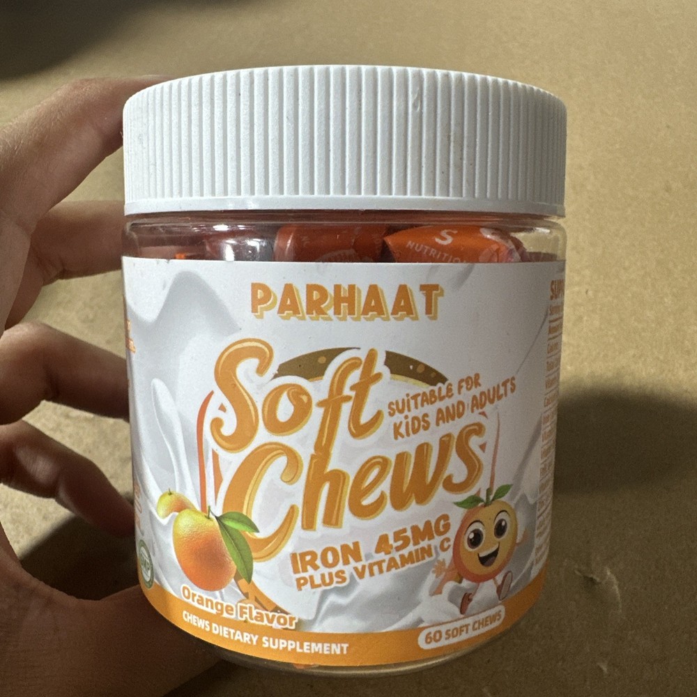 Iron Soft Chew Supplement with Vitin C | Orange Flavored | Gluten Exp- 03/2027