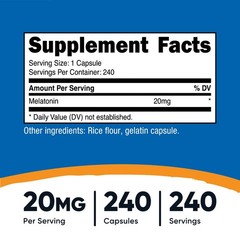 Nutricost Melatonin 20mg, 240 Capsules – 20mg Per Serving, Non-GMO, Gluten Free